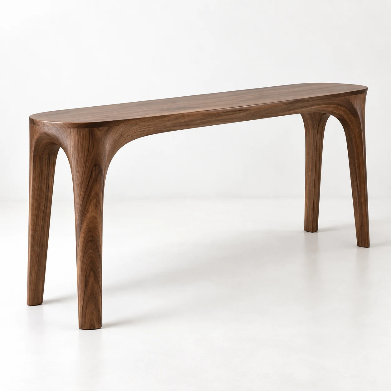 Console en bois foncé aux pieds sculptés, sur fond blanc — illustration