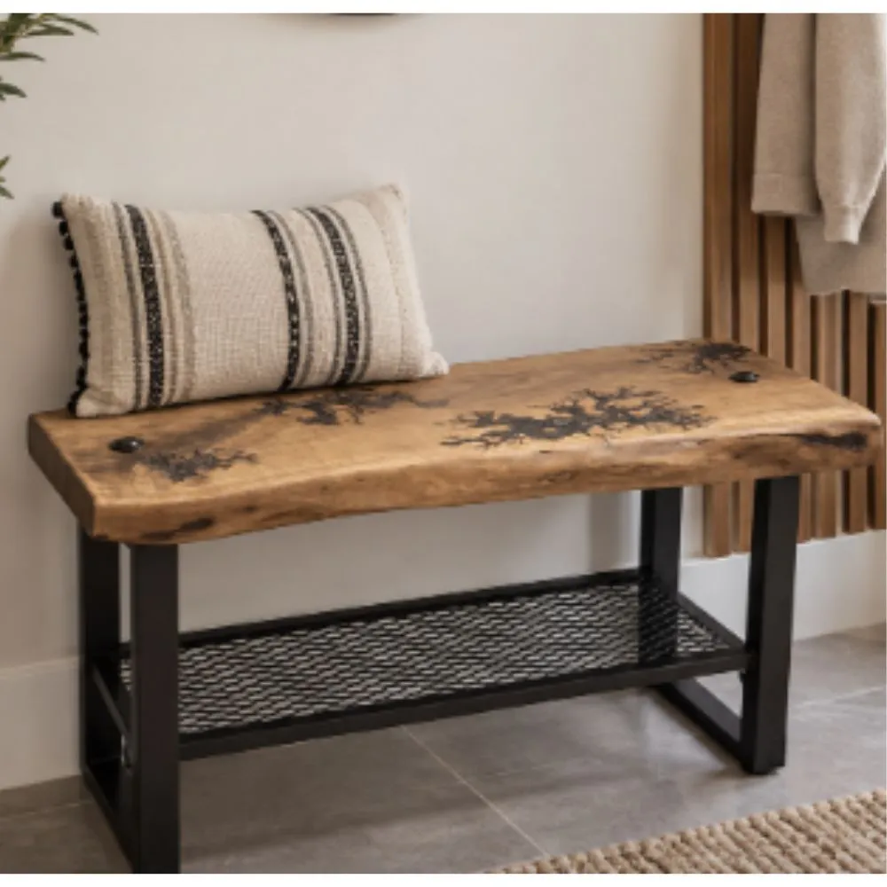 Banc avec tablette — banc, bois et métal de Création Déco
