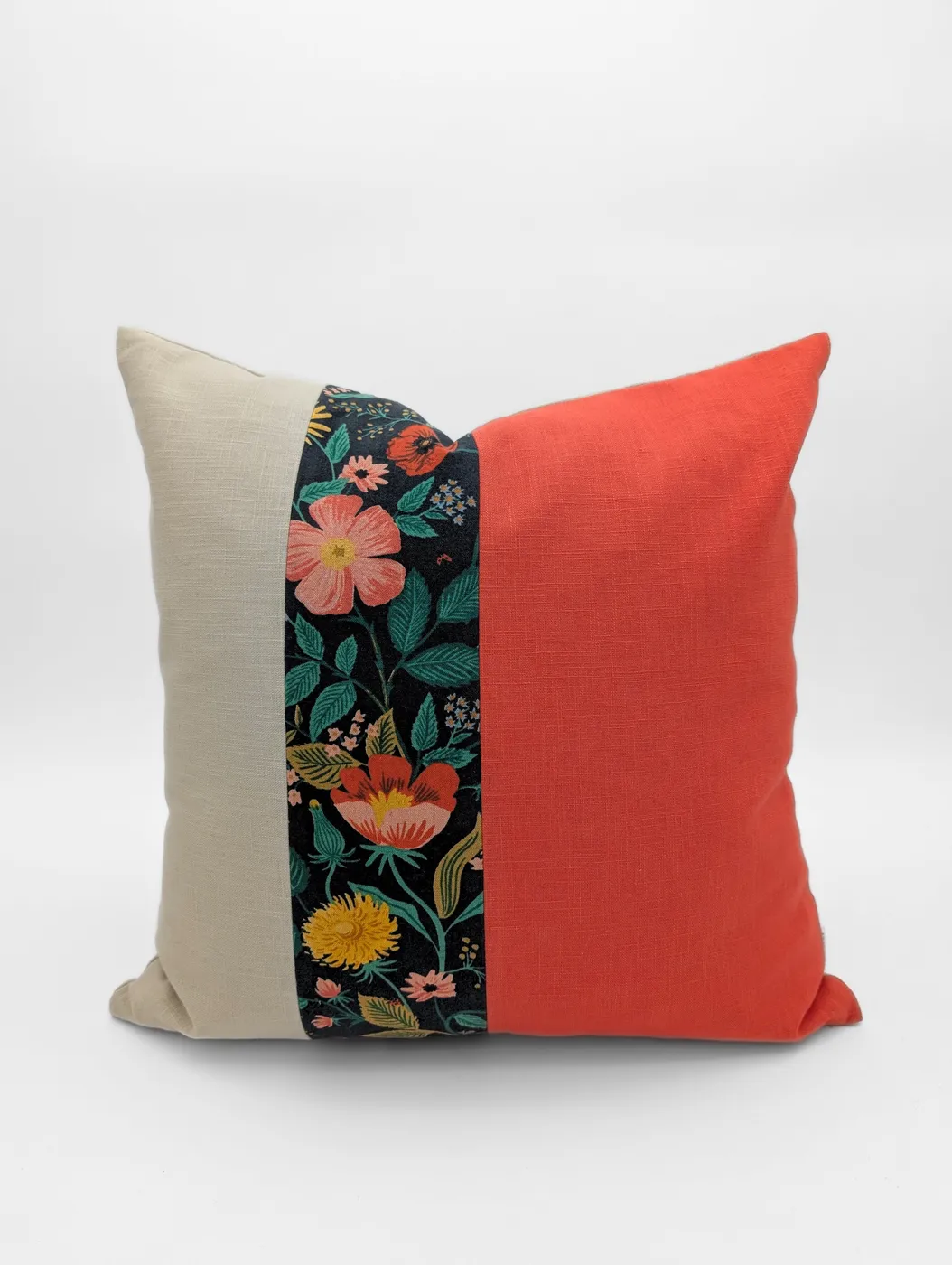 Housse de coussin Coquelicot (Noir, Lin et Tangerine) - 18"x18" — coussin, lin de Florel Studio