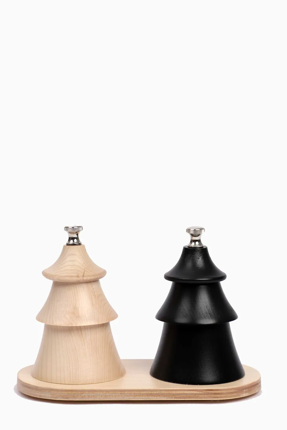 Duo "sapin" en naturel & noir sur socle — objet, bois tourné de Atelier Moulins Tremblay