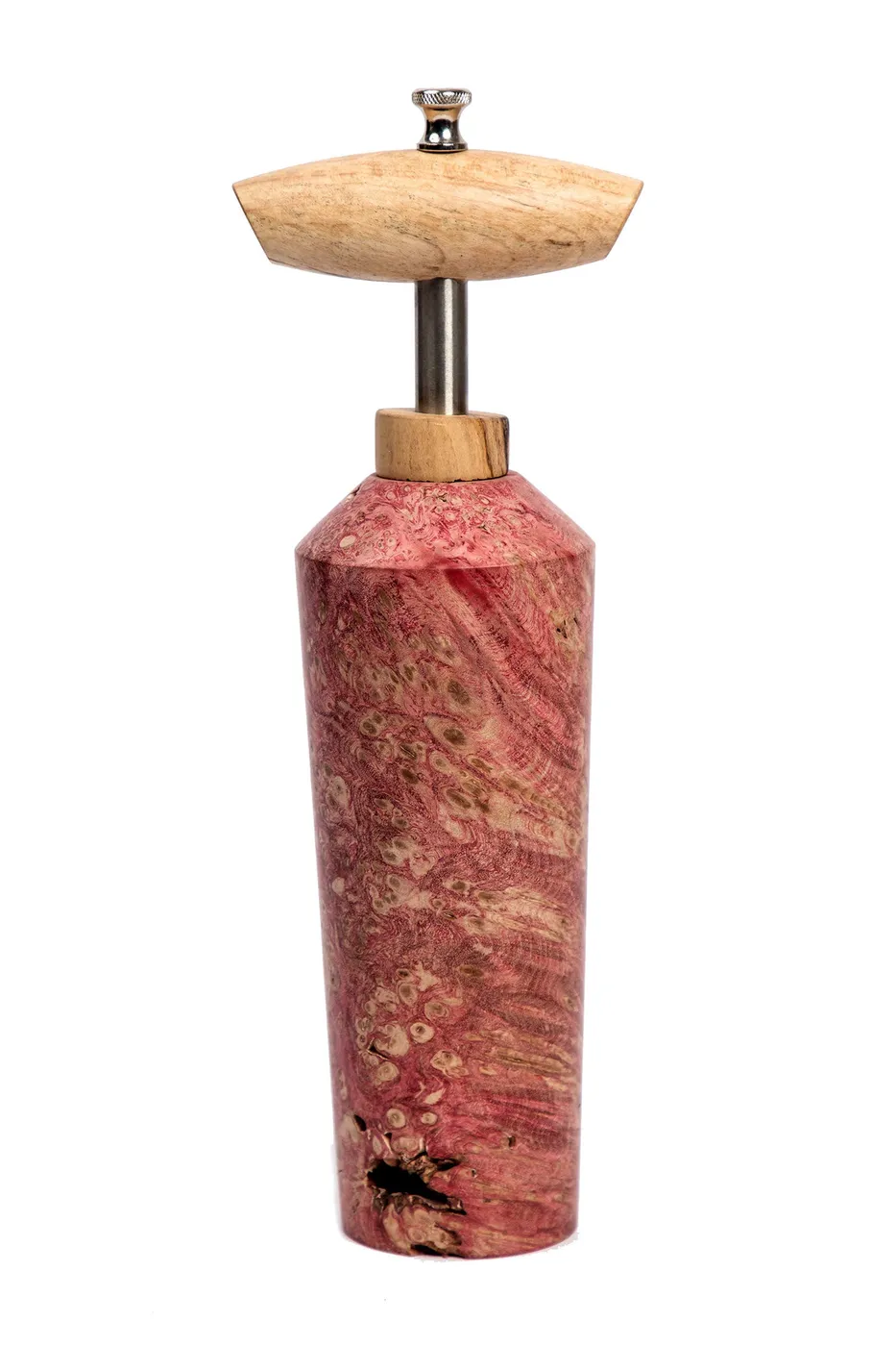 Moulin Shaker à martini en loupe de peuplier stabilisé rose — moulin, bois tourné de Atelier Moulins Tremblay